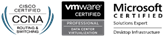 Logo's van certificaten Microsoft, VMware, Cisco